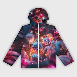 Ветровка с капюшоном женская Новогодние шары и фиолетовые блески, цвет: 3D-белый