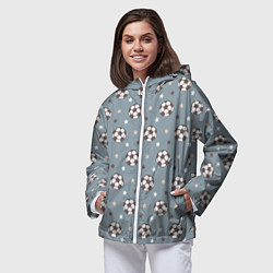 Ветровка с капюшоном женская Футбольные мячи и звезды на голубом, цвет: 3D-белый — фото 2