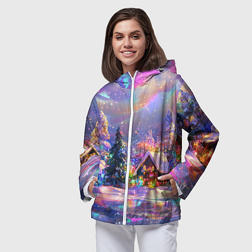 Женская ветровка Дух рождества - зимние домики / 3D-Белый – фото 3