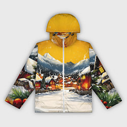 Ветровка с капюшоном женская Ламповый новый год - домики, цвет: 3D-белый