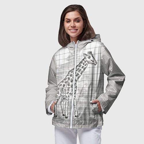 Женская ветровка Жираф на тетрадном листе / 3D-Белый – фото 3
