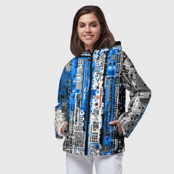 Ветровка с капюшоном женская Киберпанк паттерн синий, цвет: 3D-черный — фото 2