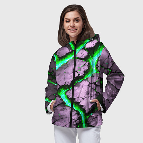 Женская ветровка Треснувший камень зелёный / 3D-Черный – фото 3