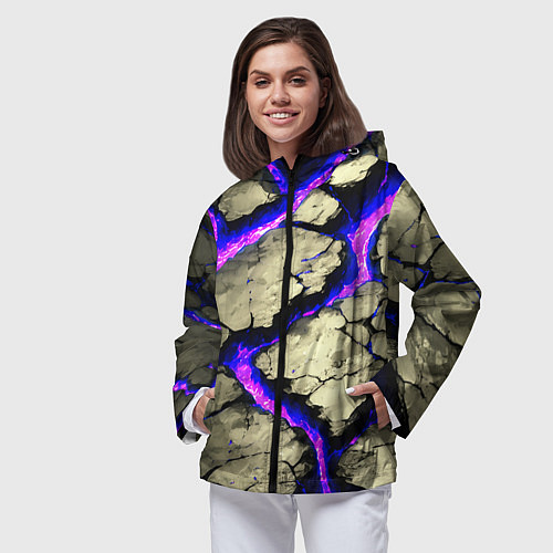 Женская ветровка Треснувший камень фиолетовый / 3D-Черный – фото 3