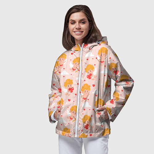 Женская ветровка Паттерн с милыми купидонами / 3D-Белый – фото 3