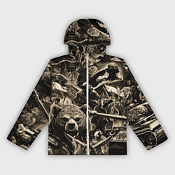 Ветровка с капюшоном женская Медведь на фоне десантников танков и самолетов, цвет: 3D-белый