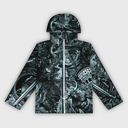 Ветровка с капюшоном женская Гладиатор и минотавр на фоне мечей и щитов, цвет: 3D-белый