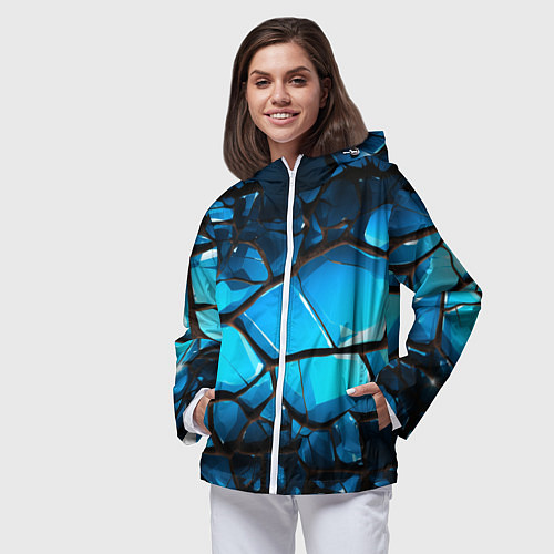 Женская ветровка Синяя текстура объемных плит / 3D-Белый – фото 3