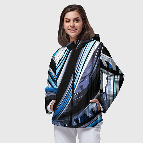 Женская ветровка Волнистая чёрно-синяя абстракция / 3D-Черный – фото 3