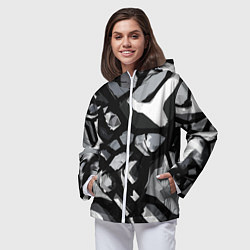 Ветровка с капюшоном женская Чёрно-серая абстракция, цвет: 3D-белый — фото 2