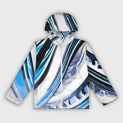Ветровка с капюшоном женская Волнистая бело-синяя абстракция, цвет: 3D-белый