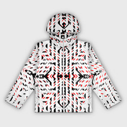 Ветровка с капюшоном женская Чёрно-красные диагональные полосы на белом фоне, цвет: 3D-белый