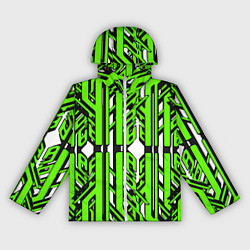 Ветровка с капюшоном женская Чёрно-зелёные техно полосы на белом фоне, цвет: 3D-белый