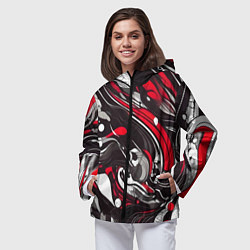 Ветровка с капюшоном женская Красно-белые волны, цвет: 3D-черный — фото 2