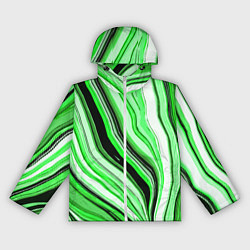 Ветровка с капюшоном женская Волнистые вертикальные чёрно-зелёные полосы, цвет: 3D-белый