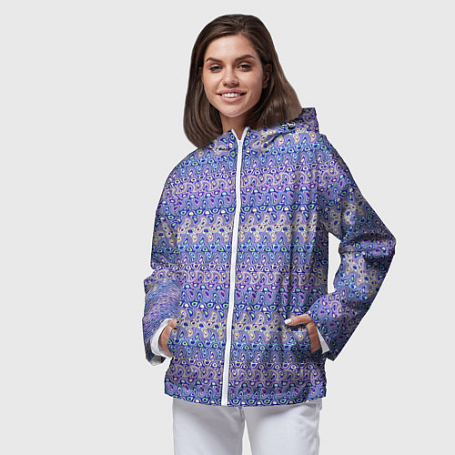 Женская ветровка Сиреневый с полосатым узором паттерн / 3D-Белый – фото 3