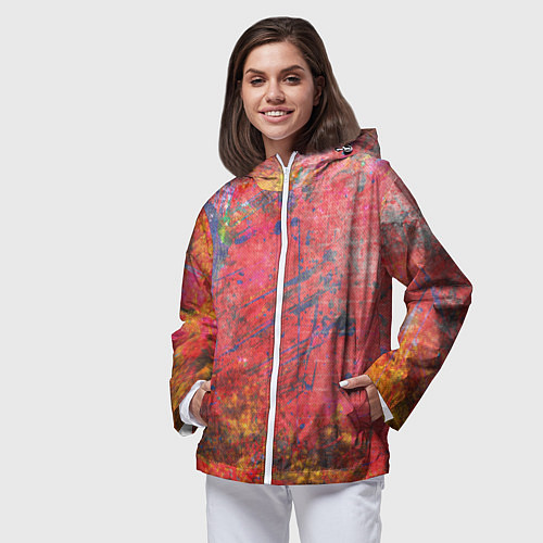 Женская ветровка Абстракция - red yellow grunge / 3D-Белый – фото 3