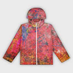 Ветровка с капюшоном женская Абстракция - red yellow grunge, цвет: 3D-белый