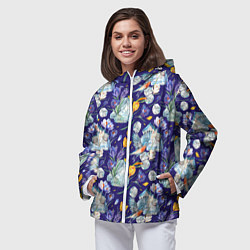 Ветровка с капюшоном женская Крокусы и зяблик во льдах, цвет: 3D-белый — фото 2
