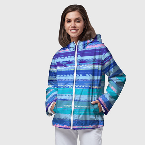 Женская ветровка Морской сине-голубой абстрактные полосы / 3D-Белый – фото 3