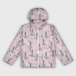 Ветровка с капюшоном женская Серый заяц с цветами, цвет: 3D-белый