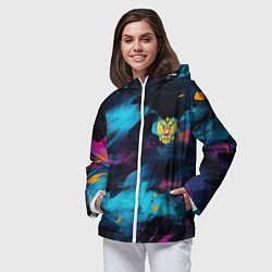 Ветровка с капюшоном женская Герб РФ на текстурном камуфляже, цвет: 3D-белый — фото 2