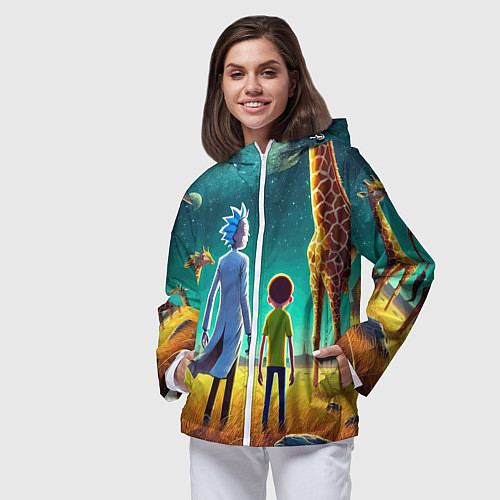 Женская ветровка Рик и Морти на планете жирафов - нейроарт / 3D-Белый – фото 3