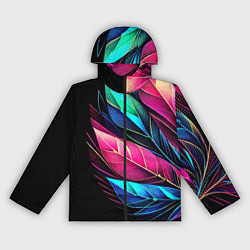 Ветровка с капюшоном женская Букет из цветных перьев - неон, цвет: 3D-черный