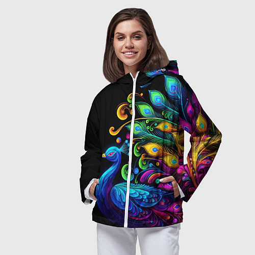 Женская ветровка Neon peacock - art / 3D-Белый – фото 3