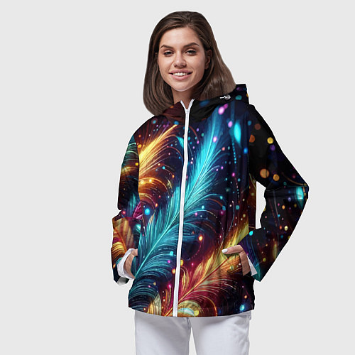 Женская ветровка Неоновые разноцветные перья / 3D-Белый – фото 3