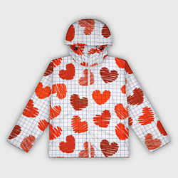 Ветровка с капюшоном женская Сердца на бумаге, цвет: 3D-белый