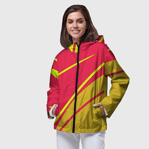 Женская ветровка Красно-розовый с салатовым точечный / 3D-Черный – фото 3