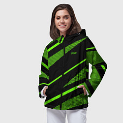 Ветровка с капюшоном женская Sport чёрный и зелёный полосы, цвет: 3D-черный — фото 2