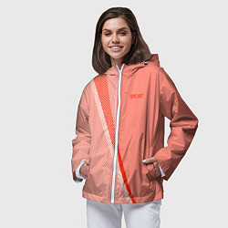 Ветровка с капюшоном женская Sport персиковый с полосой, цвет: 3D-белый — фото 2