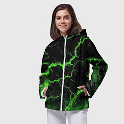 Ветровка с капюшоном женская Зеленая молния разлома, цвет: 3D-белый — фото 2