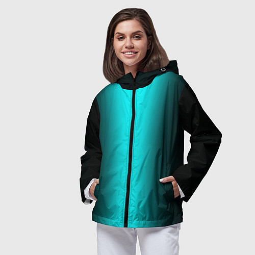Женская ветровка Чёрный и неоновый голубой градиент по центру / 3D-Черный – фото 3