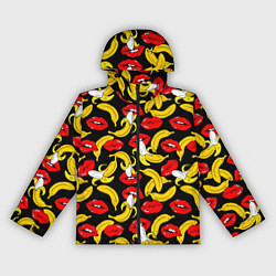 Ветровка с капюшоном женская Губы и бананы, цвет: 3D-черный