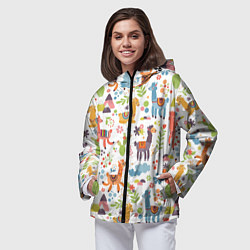 Ветровка с капюшоном женская Ламы паттерн, цвет: 3D-черный — фото 2