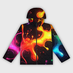 Ветровка с капюшоном женская Радужные кляксы на черном фоне, цвет: 3D-черный