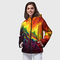 Ветровка с капюшоном женская Абстрактные волны с огнем, цвет: 3D-черный — фото 2