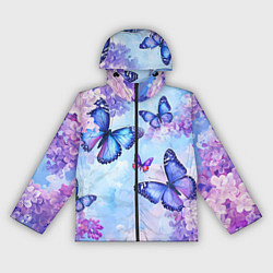 Ветровка с капюшоном женская Бабочки и сирень - нежная голубая живопись, цвет: 3D-черный