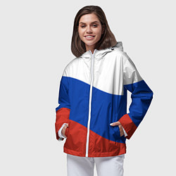 Ветровка с капюшоном женская Флаг России волной, цвет: 3D-белый — фото 2