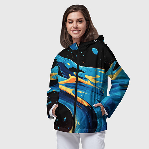 Женская ветровка Синяя волна из красок / 3D-Черный – фото 3