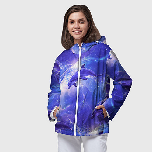 Женская ветровка Дельфины в волшебном море паттерн / 3D-Белый – фото 3