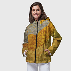 Ветровка с капюшоном женская Золотые волны на сером текстура, цвет: 3D-черный — фото 2