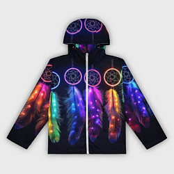 Ветровка с капюшоном женская Ловцы снов - свечение перьев, цвет: 3D-белый