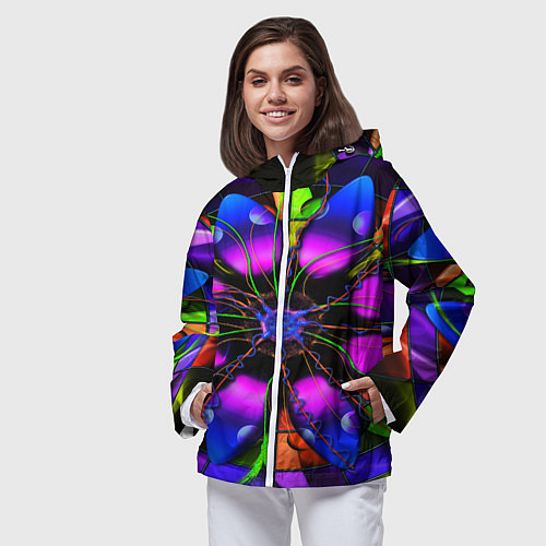 Женская ветровка Неоновая психоделика лепестки / 3D-Белый – фото 3