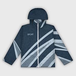 Ветровка с капюшоном женская Sport синий текстурный с полосами, цвет: 3D-белый