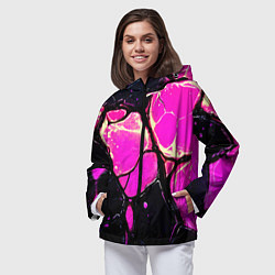Ветровка с капюшоном женская Розовые пятна в текстуре, цвет: 3D-черный — фото 2