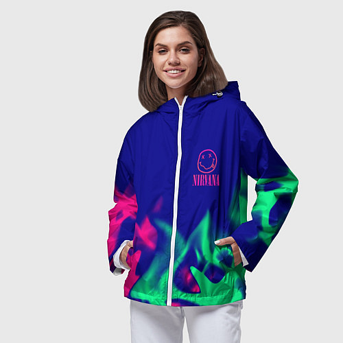 Женская ветровка Nirvana fire neon / 3D-Белый – фото 3